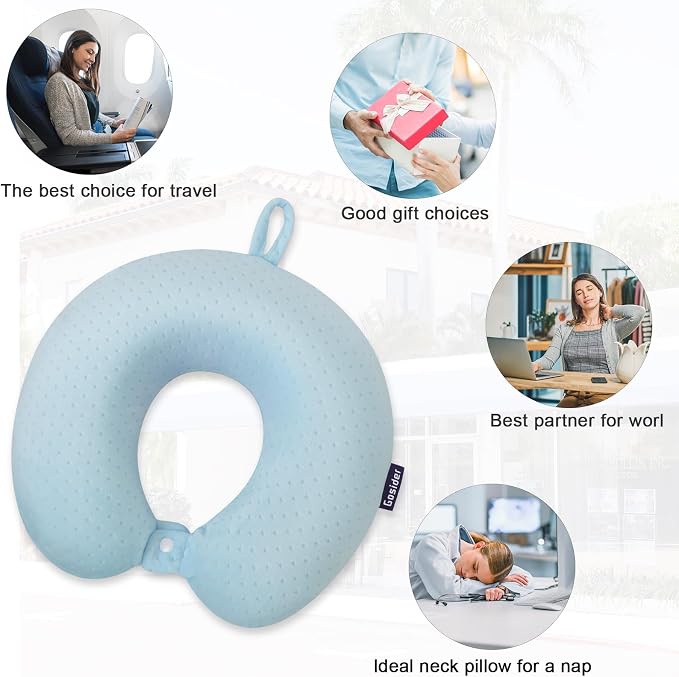 Travel Neck Pillow Memory Foam Pillow Support Pillow U Shape Compact & Lightweight Neck Pillow for Sleeping Travel for Plane, Car, Home, Office Camping Light Blue - Image 6
