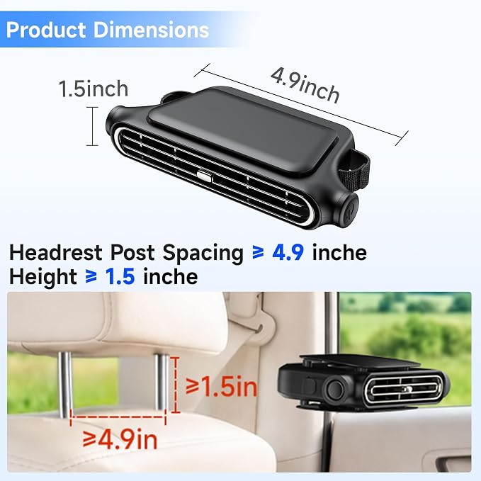 2026 Car Headrest Fan, Invisible Car Seat Cooling Fan, USB Backseat Fan Portable Vehicle Design with 3 Adjustable Wind Speeds for Most Cars Vehicle Jeep Van RV Truck - Image 4