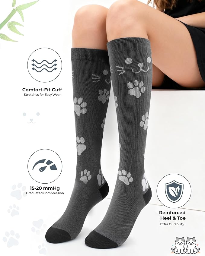Compression Socks for Women 15-20 mmHg, Viscose from Bamboo, 3-Pair Knee High for Flying, Work & All-Day Comfort - Image 3