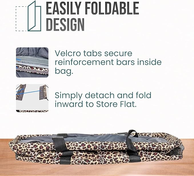 Extra Large Utility Tote Bag - Oversized Collapsible Reusable Wire Frame Rectangular Canvas Basket With Two Exterior Pockets For Beach, Pool, Laundry, Car Trunk, Storage - Leopard - Image 6
