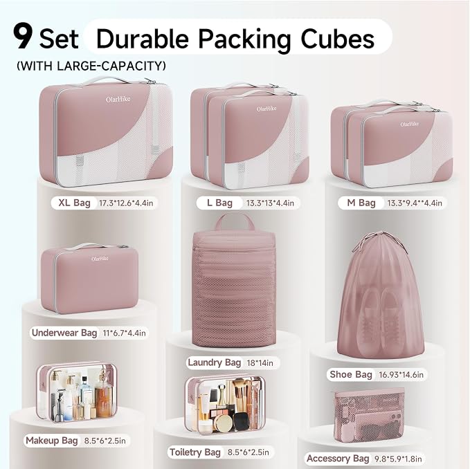 OlarHike 9 Set Packing Cubes for Travel,Gifts for Women Mom,Anti-Tearing Suitcase Organizer,with Over 1000 pcs Mesh Holes,Vacation Essentials & Accessories for Cruise Ship - Image 2