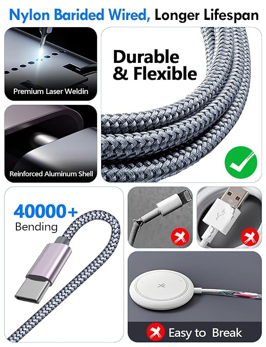 1Pack Travel Essentials for Apple Watch Charger,3-in-2 Multi Charging Cable | Cruise Vacation Camping Essentials for iPhone Charger,Type C/Lightning for iWatch,iPhone 17-12,Xbox Series X&S-6FT Gray - Image 5