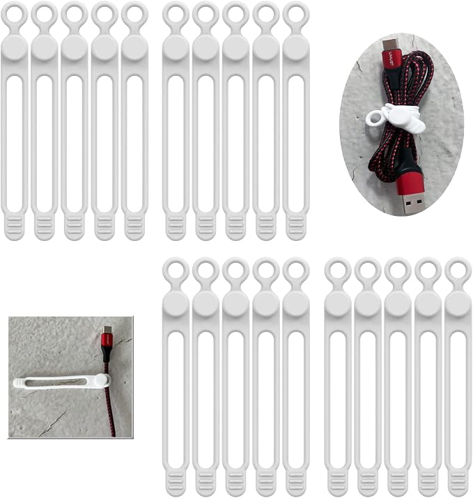[20Park]UMUST Silicone Cable Ties, Reusable Cable Management Organizer,Cable Straps,Cord Ties,Multipurpose Elastic Cord Organizer for Bundling and Fastening Cable Cords Wires(white) | Reusable Cord Ties, Cable Strap Tie for Bundling Electronics Wire,Ho... by ELECTRONICACCESSORIES