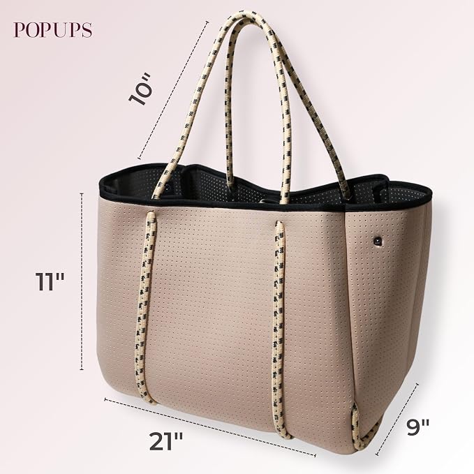 POPUPS Large Neoprene Tote Bag for Women - Everyday Designer Handbag for Travel Work and Beach with Pockets and Zipper Pouch - Image 4