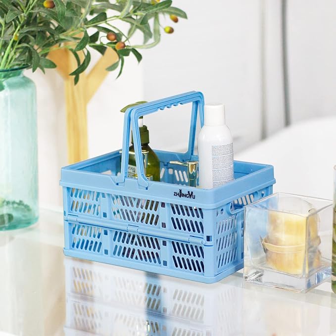ZHJINGYU crates for storage,plastic baskets for organizing,collapsible shopping basket,foldable crate with Handles,collapsible storage crate,car basket,for Kitchen,Bathroom,Medicine (Blue, S) - Image 3