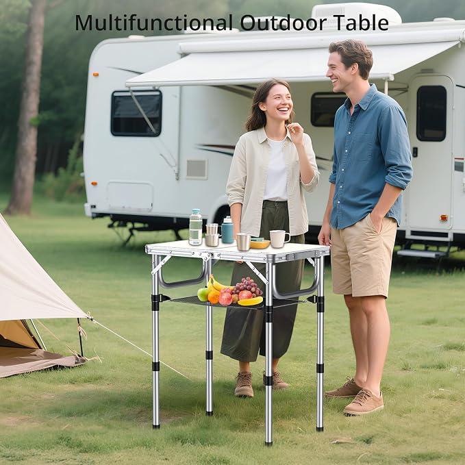 Anbte Folding Camping Table, 24"X 16" Adjustable Height Small Folding Table | Aluminum, with Carrying Handle, Lightweight, Portable Camping Table for Outdoor Indoor Picnic Beach BBQ Grill Patio (Silver) - Image 7