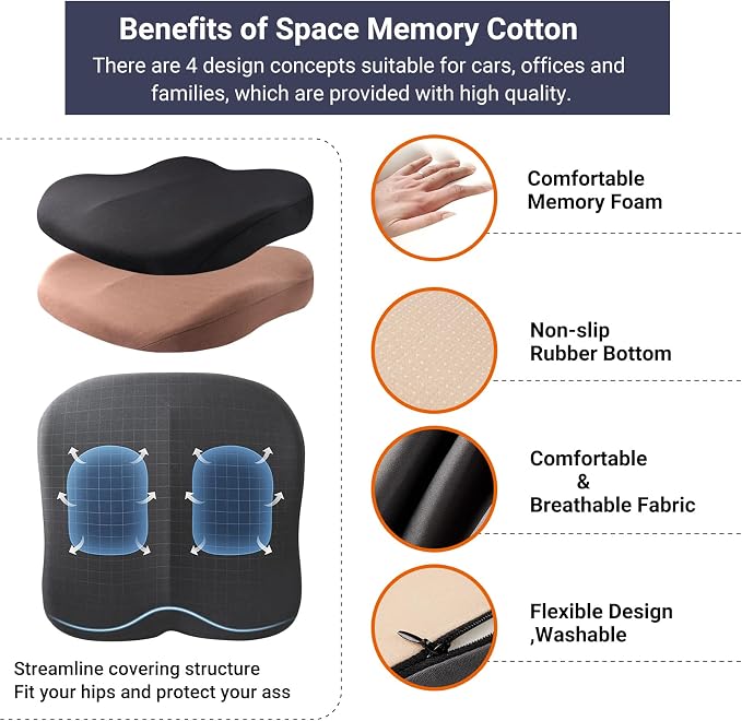 Adult Booster Car Seat Cushion, Wedge Memory Foam Pad for Driving Seat, Effectively Increase Height By 3.94 inch, Car Travel Accessories for Long Trips, (Black) - Image 6