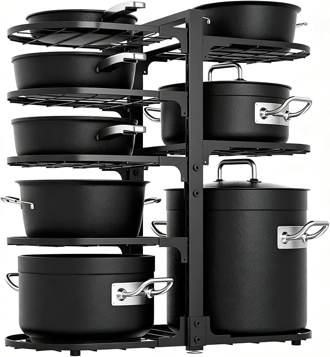 Adjustable Pot Rack: 8 Tier Pan Storage - 120LBS Kitchen Organizer | Create organized cookware space with flexible setup - perfect for compact homes - pantry areas and daily cooking routines by Stayorganized