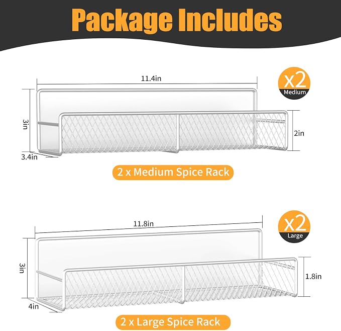 DTUQYX Magnetic Spice Rack for Refrigerator, 4 Pack 100% Metal Strong Magnet Fridge Shelves, Space Saving Spice Organizer, No Drilling Moveable Home Kitchen Laundry Room Storage Organization, White - Image 2