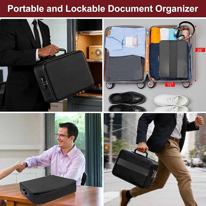 Fireproof Document Organizer Box with Lock for Important Documents | 8 Layers File Organizer, 5200°F Fire & Water-Resistant, Portable Home Travel Safe Storage, 15"x11"x4.1", Black, Soft - Image 7