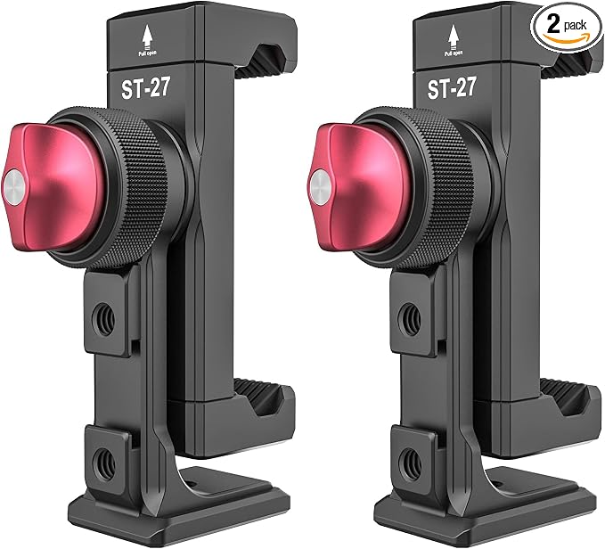 Metal Phone Tripod Mount 3 Cold Shoes & Arca Port, 360° Smartphone Tripod Adapter for iPhone 17 16 15 Cell Phone Stand Holder for Desktop Video Live Streaming Vlogging Rig (Pack of 2) by PICTRON