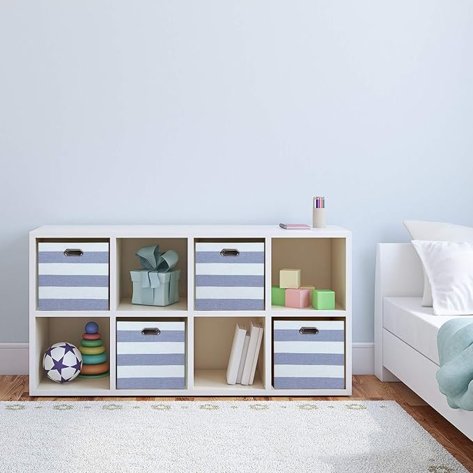 13x13x13 Storage Cubes Bins,Collapsible Fabric Bins 4Pack,Blue-white | Fabric Storage Drawers Cubby Organizer Bins Striped Container for Organizing Home Office Wardrobe Closet Shelf - Image 5
