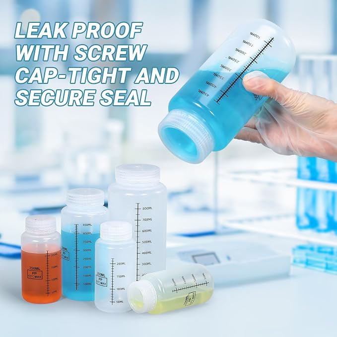 17oz/500ml Wide Mouth Plastic Bottles with Airtight Lids, Graduated Food Grade Leak Proof PP Containers Jars for Water Sample Lab Reagent Liquid Medicine Storage (Transparent, 3 Pcs) - Image 3