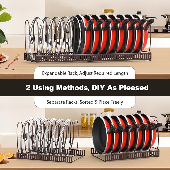Housolution Pot and Pan Lid Organizer Holder Storage Rack, Bronze | 12"-23" Expandable, 14 Adjustable Dividers, Sturdy Metal Construction, Easy Assembly - Image 4
