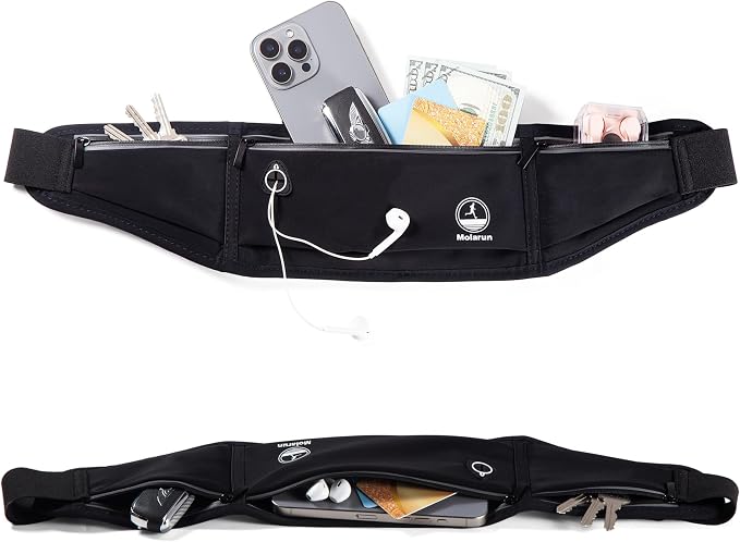 Slim Running Belt Phone Holder Fanny Packs for Women Men - Black | Jogging Pouch, For Hiking Cycling Workout, Travelling Money Belt, Phone Holder - Image 5