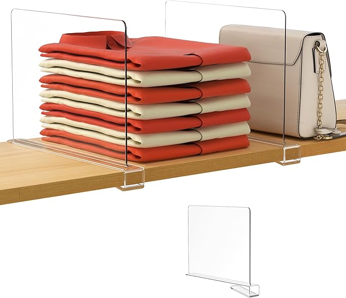 HBlife 1 Pack Clear Shelf Dividers, Vertical Purse Organizer for Closet Perfect for Sweater, Shirts, Handbags in Bedroom and Kitchen, Adjustable Acrylic Bookshelf for Organization by HBlife