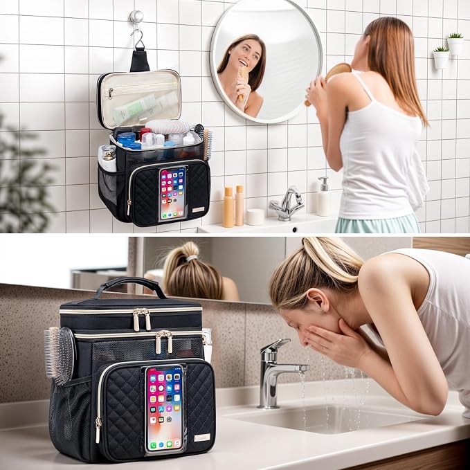 Tealari Large Toiletry Bag for Women Men,Bathroom Bag,Water Resistant Shower Bag,Makeup Bag,Portable Shower Caddy for College Dorm,Hanging Travel Toiletry Bag with Transparent Waterproof Phone Pocket - Image 8