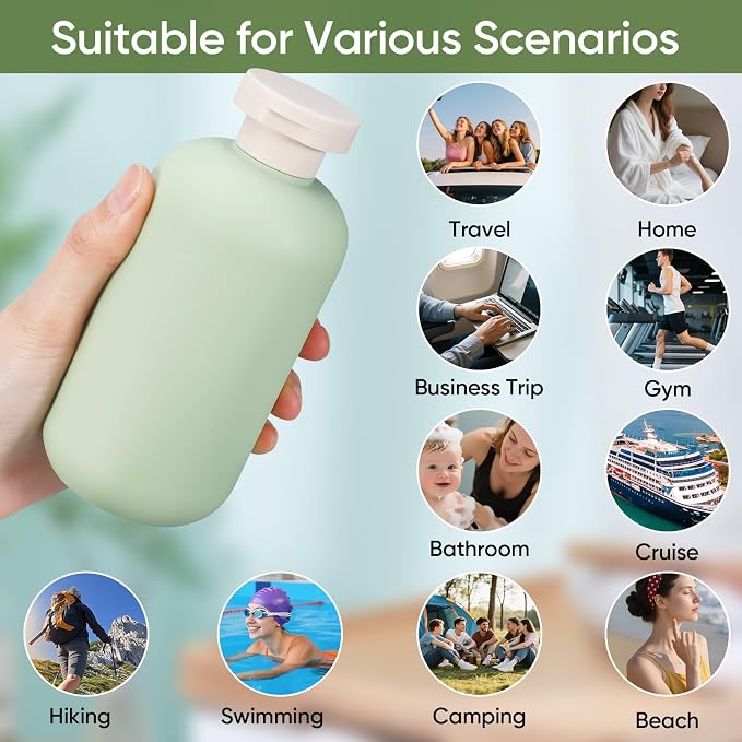 DEMORA 6.6oz Travel Bottles for Toiletries, Larger Plastic Travel Squeeze Bottles Leak Proof Refillable Toiletry Containers with Flip Caps and Labels for Shampoo Conditioner Lotion (Green, 4 Pcs) - Image 6