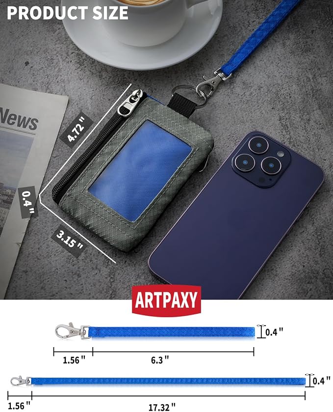 Artpaxy Minimalist Wallet For Mens Womens, Keychain RFID Blocking Zipper Small Wallet with ID Window 2 Lanyards,Water Resistant Travel Cash Card Coin Case Boys Girls - Image 3