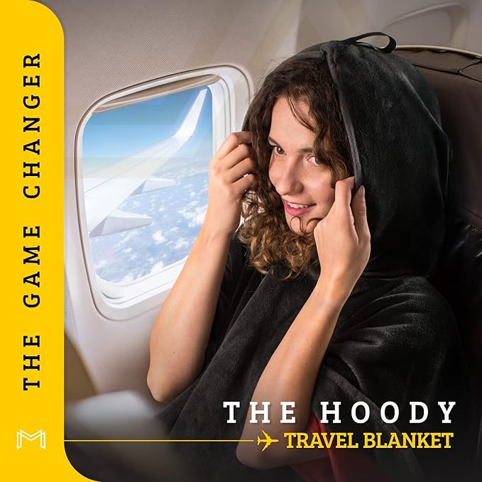 Travel Blanket Airplane Compact with Hoodie – 2in1 Airplane Travel Accessories from Plane Blanket to Travel Pillow with Luggage Strap, Soft Handle & Secure Pocket | 300 GSM fleece airplane blanket; attached hoodie doubles as its storage case | 62 x 41 ... - Image 4