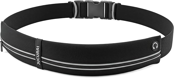 Slim Running Belt for Women and Men, Waterproof Phone Holder for Running, Reflective 2-Pocket Waist Pack for Storing Runner’s Essentials Safely, Runner’s Fanny Pack, Money Belt Fits Most Phones(Black) by Unknown