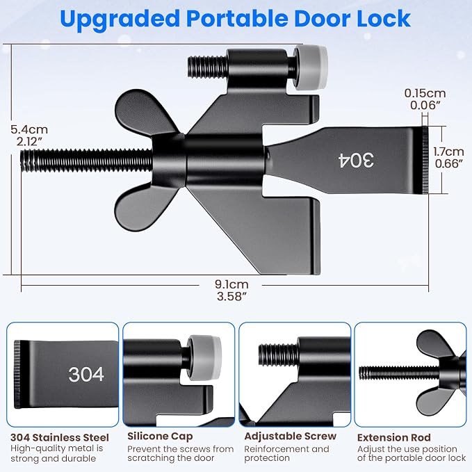 2 Pack Portable Door Lock, Hotel Travel Door Lock Security for Home, Black | Hotel Safety Device for Door Security, Portable Lock for Hotel Room, Apartment, College Dorm and Travel - Image 2