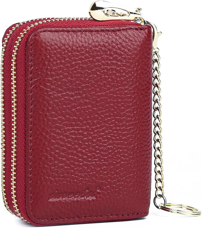 imeetu Rfid Credit Card Holder, Businese Card Case, Wallet for Women Men | Genuine Leather Card Wallet with id Window, Keychain & Double Zipper, Water-resistan Small Wallet with Gift Box, Daily Travel - Image 2