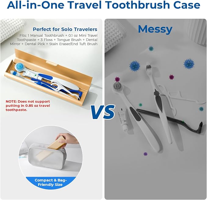 Wider Aluminum Toothbrush Travel Case, Portable Travel Toothbrush Holder, Durable Manual Toothbrush Box Container for Traveling, Bathroom, Camping, Business Trip, Gold - Image 6