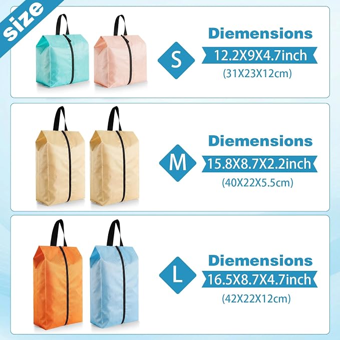 6 Pcs Travel Shoe Bags with Zipper Nylon Portable Waterproof Suitcase Shoe Organizer Packing for Golf(Mixed,Pastel) - Image 2