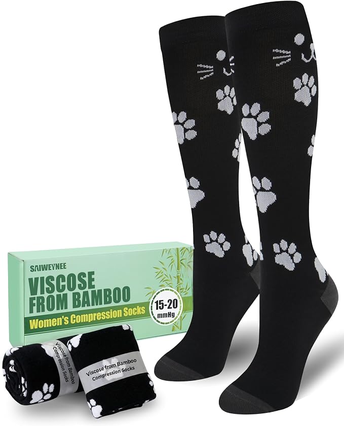 Compression Socks for Women 15-20 mmHg, Viscose from Bamboo, 3-Pair Knee High for Flying, Work & All-Day Comfort by SAIWEYNEE