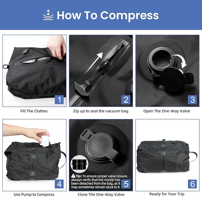 BAGAIL TPU Vacuum Bag for Travel, Reusable Compression Bag with IPX8 Waterproof Zipper, Save Space for Suitcase, Backpack and Carry on (Jet Black, Large, With Pump) - Image 5