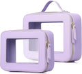 Pinkmik Clear Makeup Bag, (Purple, M+L) | 2PC,Waterproof, Travel Cosmetics and Toiletries Case, Portable Makeup Organizer, Clear Car Bag with Zipper by Pinkmik