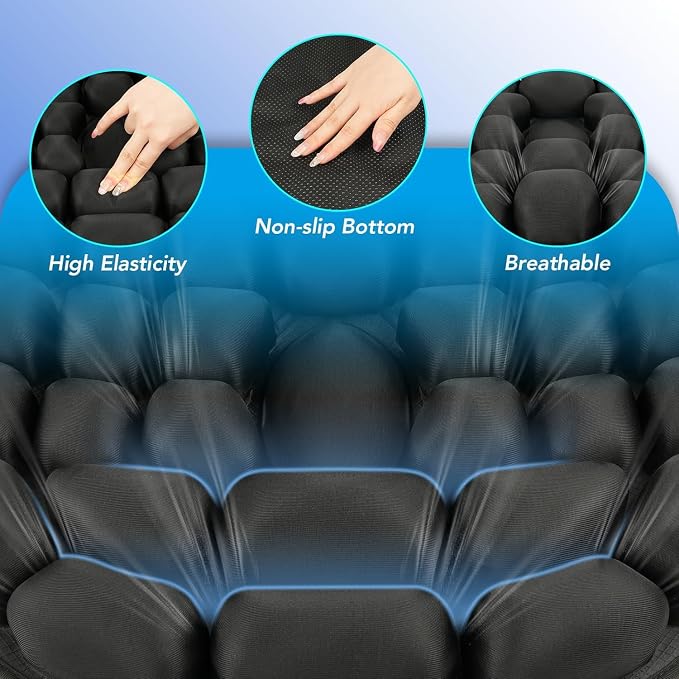 34 Air Cell Self-Inflating Seat Cushion, 3D Air Bubble Design for Tailbone Pain & Hemorrhoid Relief, Pressure Relief Cushion for Office Chair, Car, Wheelchair, Airplane Travel, Home (No Pump Needed) - Image 8