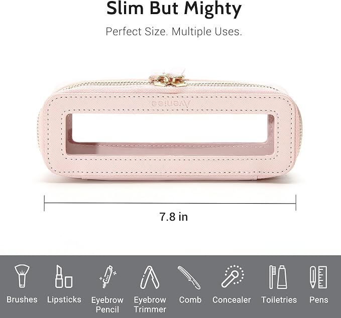 Aveniee Clear Makeup Brush Bag, Slim Cosmetic Brush Holder, small Toiletry Bag Mini Travel Case for Women, Thin Make up Bags with Dual Zipper, Cute Travel Essentials Organizer,Pink - Image 4