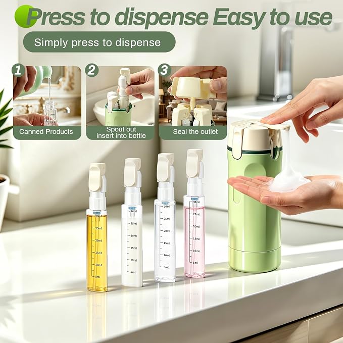4 in 1 Travel Dispenser Bottle, 4 Pack 30ML Travel Bottles for Toiletries, 4 in 1 Travel Dispenser with Label, Leakproof & TSA Approved Portable Containers for Shampoo Lotion Conditioner Cream - Image 8