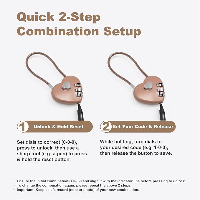 Combination Lock for Locker, Small Cable Lock with Code, 3 Digit Padlock Combination, for Luggage, Gym Locker, Suitcase, Backpack Zipper, Cabinet, Toolbox, Outdoor Fence Gate, Travel Safe - Image 4