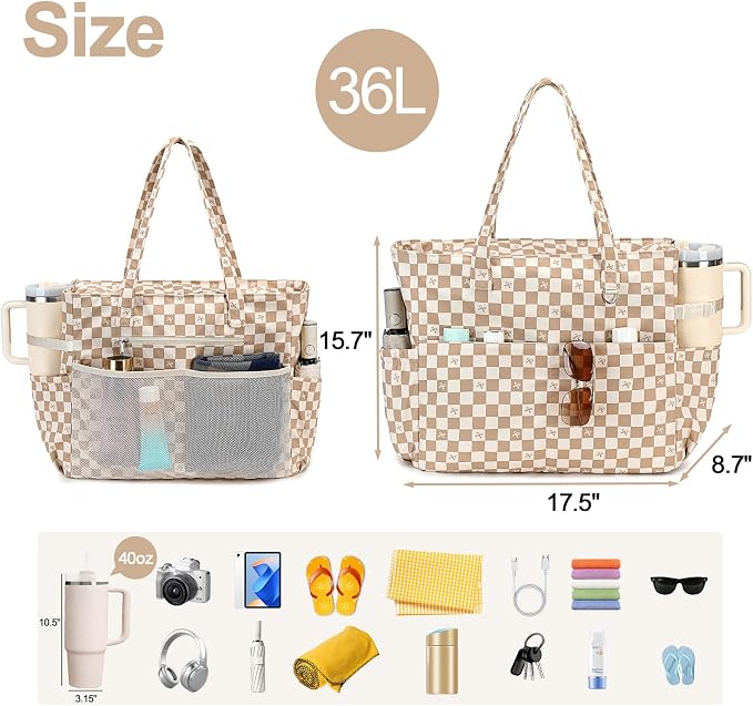Bluboon Beach Bags for Women, Large Waterproof Tote Bag With Wet Compartment for Pool Weekender Travel Gym - Image 3