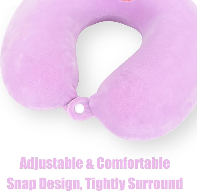 Sexysamba Cartoon Headrest & Neck Pillow for Kids Boys & Girls, Teens, Travel Accessories for Airplane, Car, Recline, Memory Foam Cute Travel Pillow with Sleep Eye Mask - Purple Unicorn - Image 3