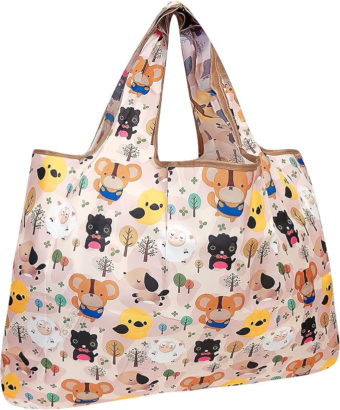 allydrew Large Foldable Tote Nylon Reusable Grocery Bags, Cutie Animals by allydrew
