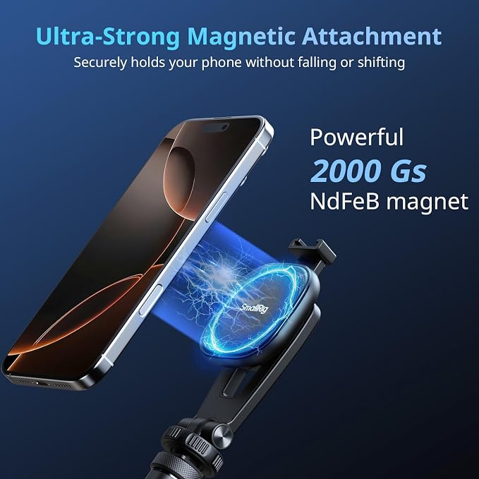 SMALLRIG AC-10 Magnetic Attachable Phone Clamp, Phone Mount with Cold Shoe Mount and 1/4"-20 Threaded Hole, for iPhone 17/16 / 15/14 / 13/12 Series, 90° Tilt for Recording, Live Streaming-5283 - Image 2