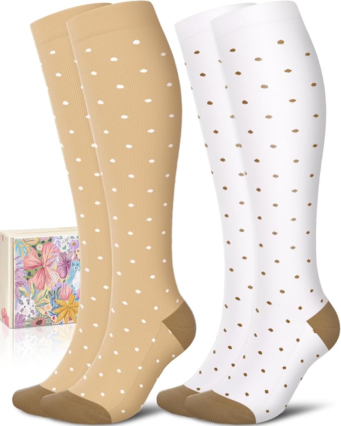 CTHH Soft Cotton Compression Socks for Women Men 20-30mmHg Knee High Socks | Support Circulation for Running, Flying, Nurses, Pregnancy (2 Pairs) by CTHH