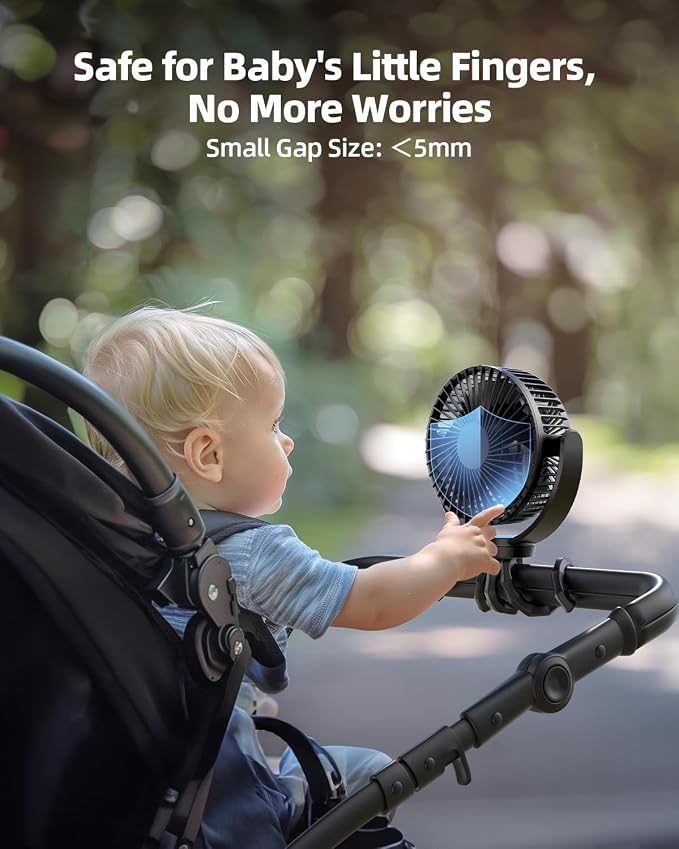 Koonie 5000mAh Portable Stroller Fan - 3-Speed Battery Operated, Flexible Clip-on Tripod, 360° Rotate Flexible Tripod，USB Rechargeable Cooling for Bike, Treadmill, Travel & Car Seat - Image 3
