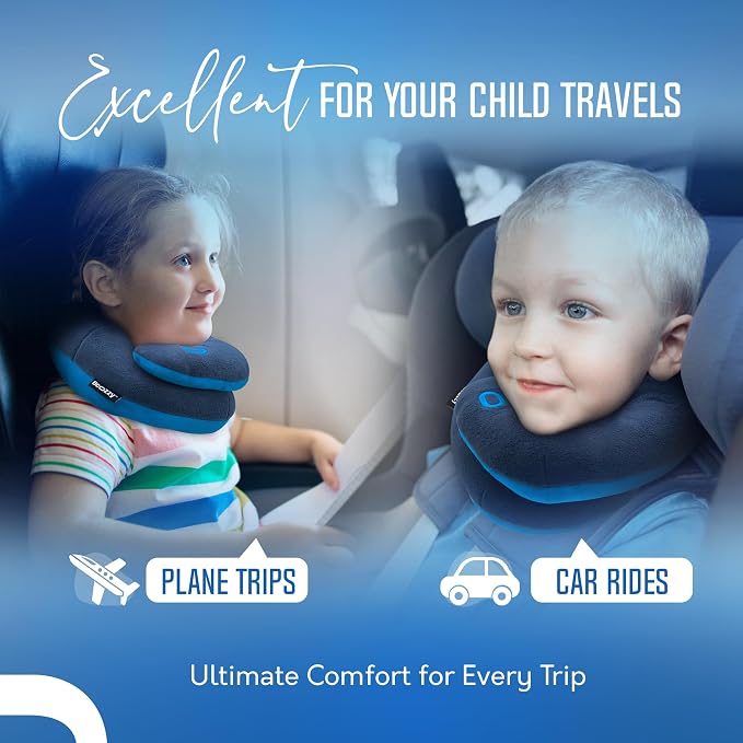 BCOZZY Kids Travel Neck Pillow (3-7 Y/O)- Patented Soft Toddler Pillow for Head & Chin Support in Car Seat, Airplane, and Road Trip Sleeping. Adjustable Size. Fully Washable. Carry Bag. Small, Gray - Image 4