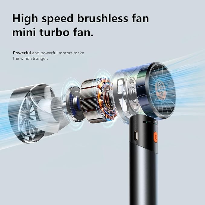 Handheld Fan,Portable Turbo Fan,Powerful Personal Fan(7000rpm High-Speed Motor,Battery Work 3-16 H),USB Rechargeable Mini Handheld Fan for Travel/Outdoor/Gift/Makeup (Black) - Image 3