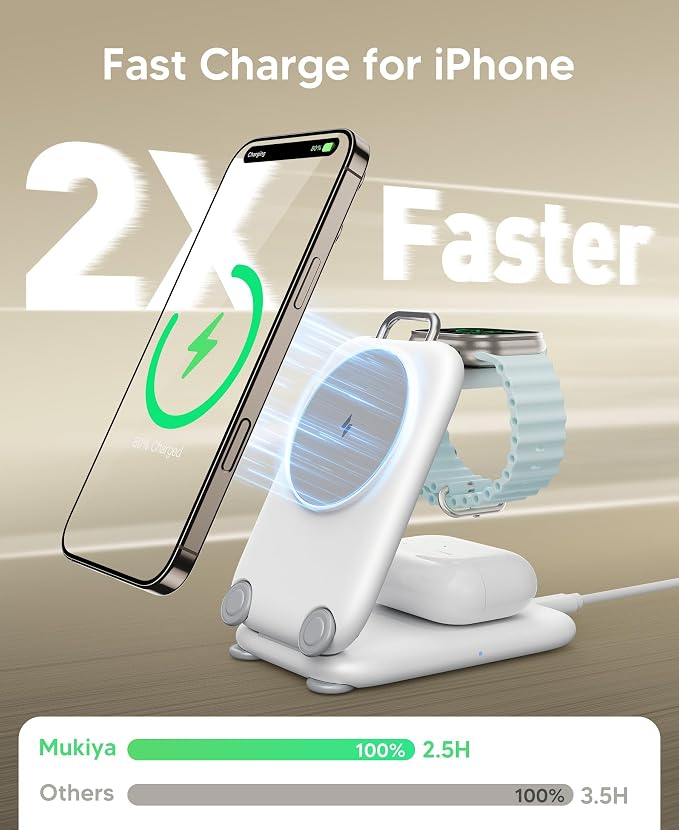 PaktVault Traveling Fast Wireless Charging Station for Apple Devices | Magnetic 3 in 1 Phone Charger Stand for MagSafe-enabled iPhone 17 16 15 14 13 12 Pro Max Plus Air, Apple Watch&Air pods Pro - Image 3