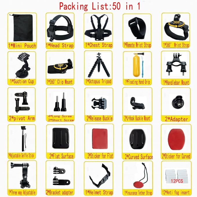 50-in-1 Action Camera Accessories Kit for GoPro Hero 13/12/11/10/9 Insta360 X5/X4/X3 DJI ActionEK5000/EK7000 Pro/Brave 4/ Pro/Brave 7 Max Fusion SJ4000 SJ5000 - Image 2