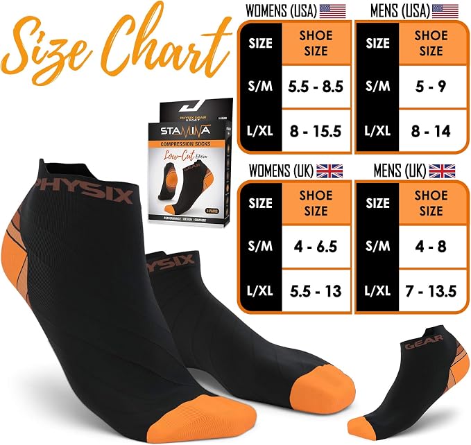 Physix Gear Short Compression Socks for Men & Women - Best Low Compression Socks Women & Men Ankle Socks with Arch Support - Image 4