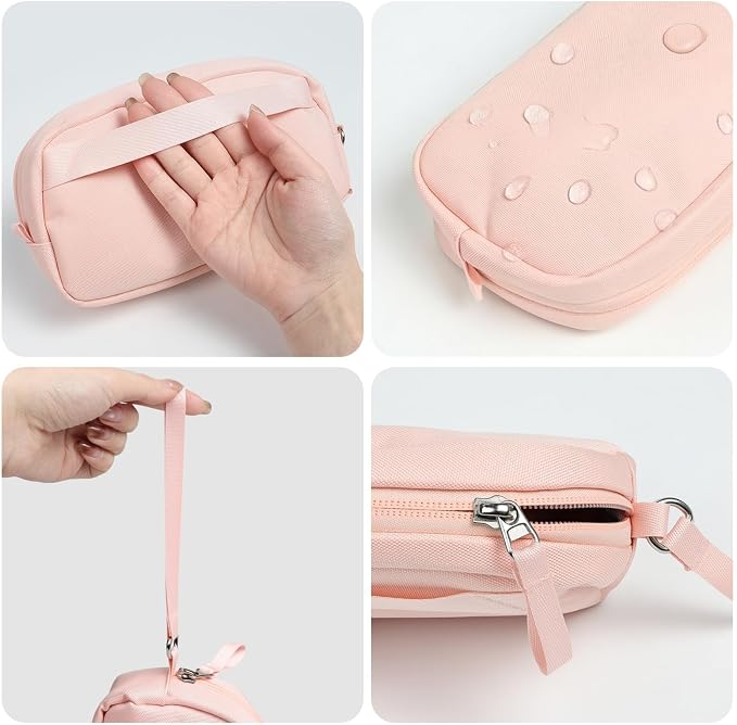 Travel Electronics Organizer Bag, Pink Waterproof Tech Case | Features 8 compartments for 3ft+ cords, padded Oxford fabric, compact 8.66x5.12x2.36 inch size, and 8 cable ties. - Image 5