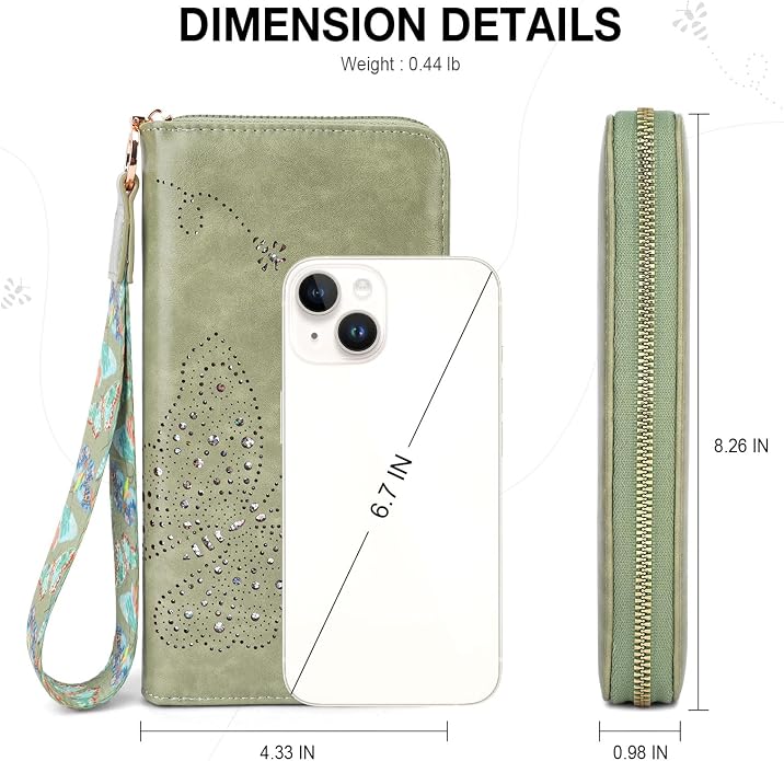 KITEVIUN RFID Wallet Women, Large Capacity Butterfly Cell Phone Clutch Purses Ladies Wristlet Wallets for Women - Image 3