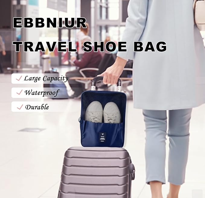 Travel Shoe Bag Waterproof Shoe Organizer Bag Holds 3 Pair of Shoes Shoe Packing Cube for Suitcase Travel and Daily Use Storage Pouch with Handle (Navy Blue) - Image 7